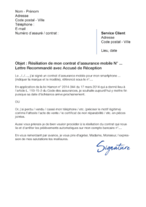 lettre de résiliation assurance mobile sfam