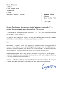 lettre de résiliation assurance mobile sfr