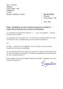 lettre de résiliation assurance mobile société générale