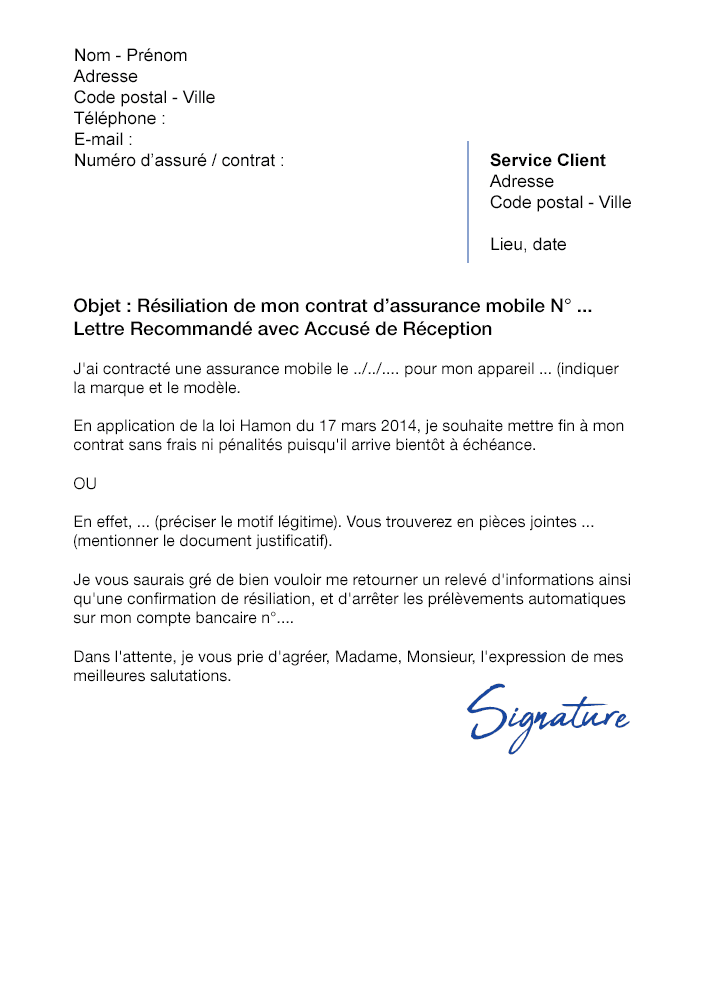 Lettre résiliation sogessur auto