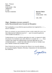 lettre de résiliation contrat eau (service des eaux)