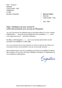 lettre de résiliation contrat électricité