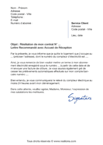 lettre de résiliation EDF électricité