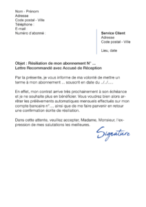 lettre de résiliation manahé beauté