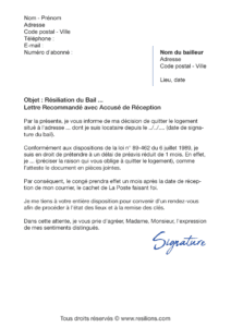 lettre de résiliation bail 1 mois de préavis