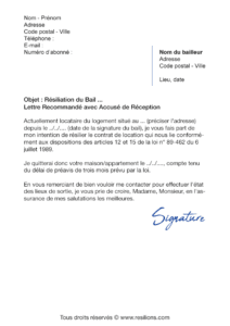 lettre de résiliation bail appartement maison