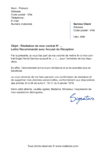 Lettre de résiliation ENGIE Home Services (Entretien Chaudière)