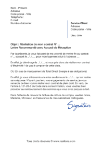 Lettre de résiliation total direct energie