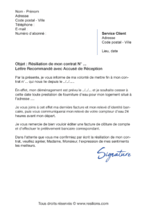 Lettre de résiliation veolia