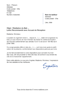 lettre de résiliation résiliation bail 3 mois de préavis