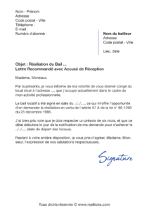 lettre de résiliation résiliation bail 6 mois de préavis