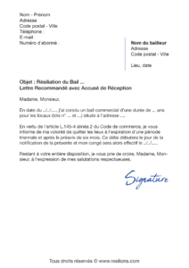 lettre de résiliation bail commercial