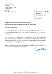 lettre de résiliation abonnement auto plus