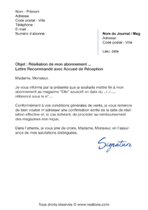 lettre de résiliation abonnement elle