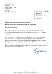 lettre de résiliation abonnement femme actuelle