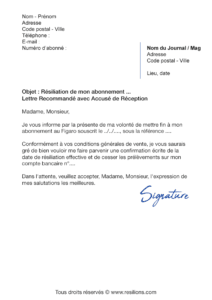 lettre de résiliation abonnement le figaro