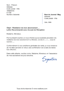 lettre de résiliation abonnement le monde