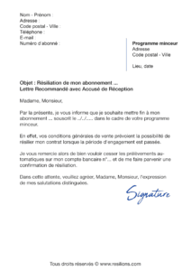 lettre de résiliation abonnement comme j'aime