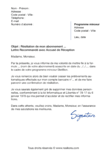 lettre de résiliation abonnement dietbon