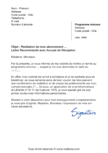 lettre de résiliation abonnement kitchen diet