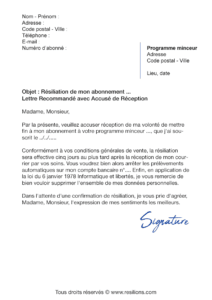 lettre de résiliation abonnement kot