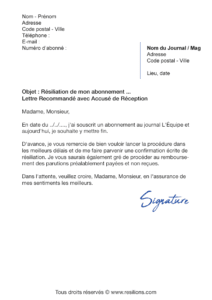 lettre de résiliation abonnement l'équipe