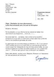 lettre de résiliation abonnement le coach minceur bio