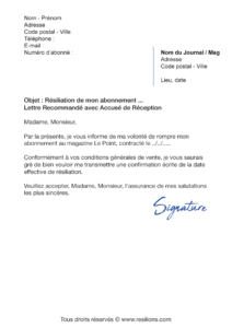 lettre de résiliation abonnement le point