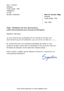 lettre de résiliation abonnement libération