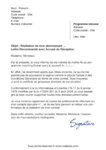 lettre de résiliation abonnement régime dukan