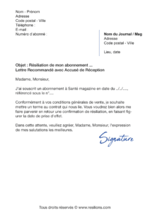 lettre de résiliation abonnement santé magazine