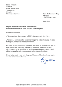 lettre de résiliation abonnement télé 7 jours