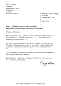 lettre de résiliation abonnement abonnement télé loisirs