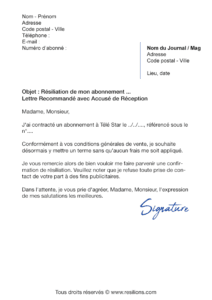 lettre de résiliation abonnement télé star