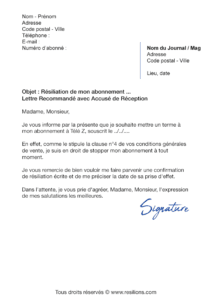 lettre de résiliation abonnement télé z