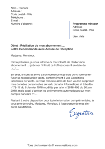 lettre de résiliation abonnement weight watchers