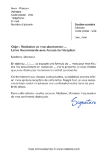 lettre de résiliation abonnement acadomia