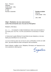 lettre de résiliation abonnement anacours