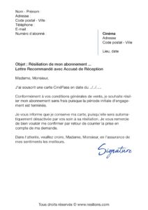 lettre de résiliation abonnement gaumont pathé carte cinépass