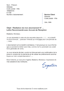 lettre de résiliation abonnement be coquin