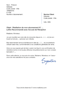 lettre de résiliation abonnement edarling