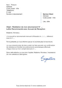 lettre de résiliation abonnement miaoubox