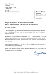 lettre de résiliation abonnement uptobox