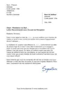 lettre de résiliation bail colocation