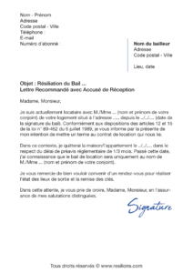 lettre de résiliation bail divorce / séparation