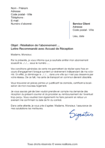 lettre de résiliation abonnement imagine r