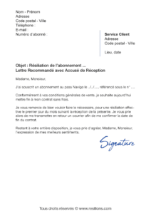 lettre de résiliation forfait navigo