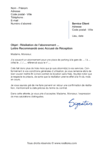 lettre de résiliation abonnement effia